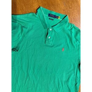 Polo Ralph Lauren Custom Slim Fit Green Polo Shirt Mens 2XL Golf Orange Pony